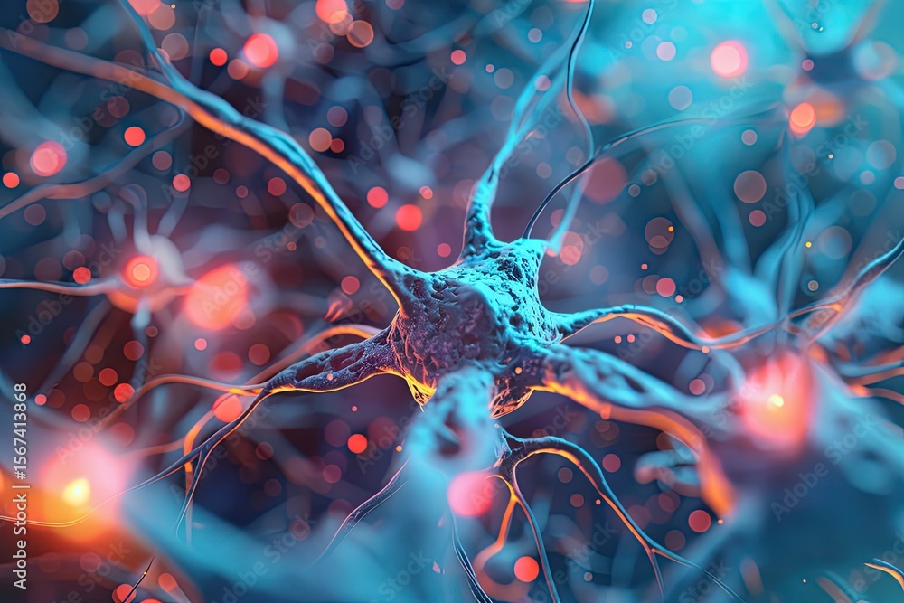 Poster vibrant color image of neural pattern background