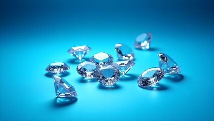 shining diamonds on blue background, Ai generated