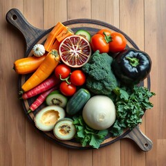 Fresh vegetables on a wooden board