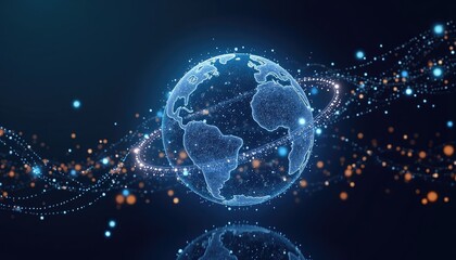 Obraz premium A digital representation of the earth with glowing particles.