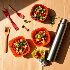 Healthy Eco-Friendly Lunch on Craft Paper