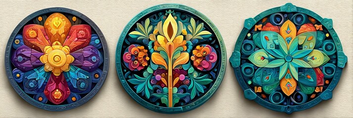 Golden, antique painted Easter eggs in a row, an ornate symbol of traditional design