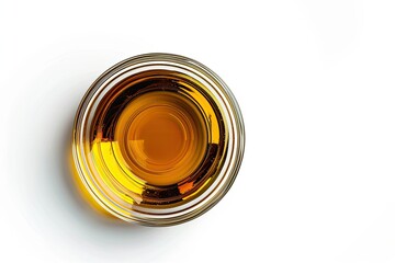 Flat lay of Vegetable Cooking Oil in glass bowl isolated on white background  Clipping path