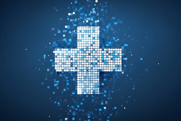 Abstract Blue Pixelated Cross Medical Symbol, Digital Healthcare Concept