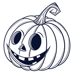 Simple Line Art Illustration of a Smiling Halloween Pumpkin with a Twisted Stem