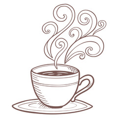 Hand Drawn Coffee Cup with Steam on a Saucer Illustration
