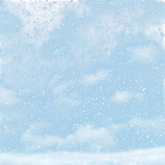 Snowy winter sky with falling snowflakes isolated on a transparent background