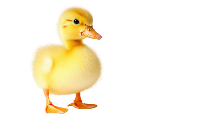Cute yellow duck with soft feathers and orange beak, standing still Transparent background, PNG