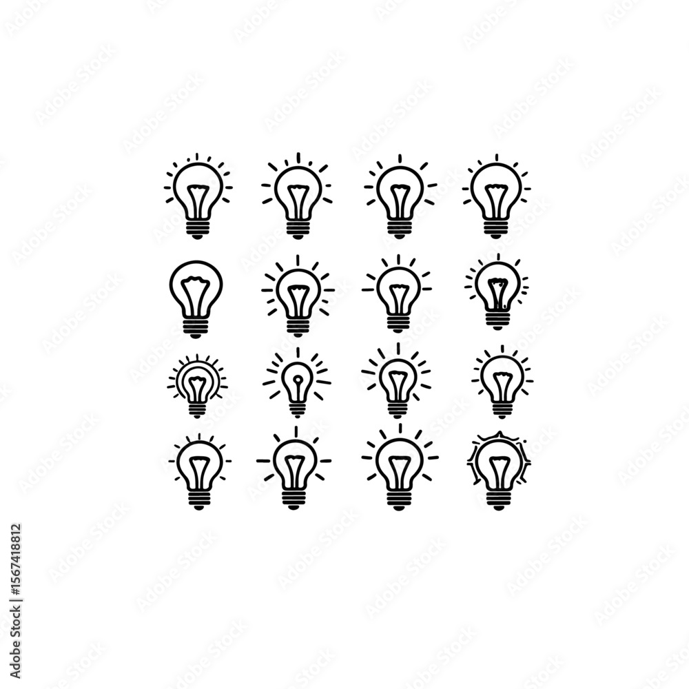Aufkleber collection of light bulb icons arranged in a rectangular format