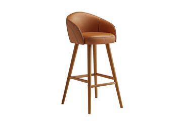Modern tan leather bar stool on wooden legs on a transparent background