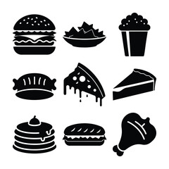 Delicious Food Icons Burger, Pizza, Popcorn, and More