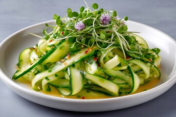Fresh Zucchini Salad with Microgreens and Edible Flowers