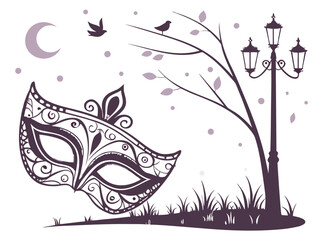 Minimalist Ornate Mask With Glowing Bokeh Particle Highlight SVG Design