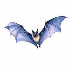 Flying bat watercolor illustration with outstretched wings against white, perfect for Halloween season or educational animal art