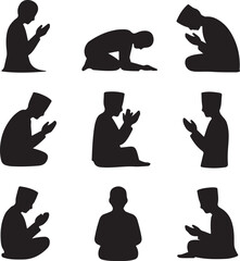 Collection of Silhouettes Depicting Various Prayer Positions