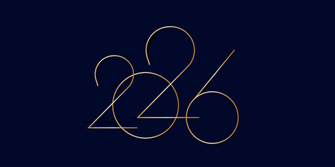 2026 new year banner. Gold gradient numbers 2026 on dark background. Greeting card for event, web design. Vector illustration