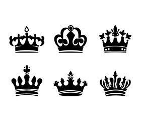 Fototapeta premium black silhouette set of crown icon on white background 