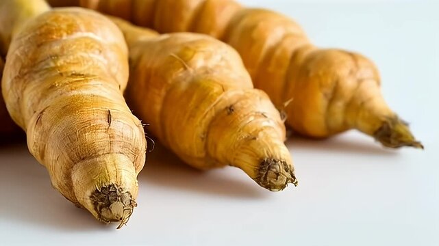 Close Up of Fresh Root Vegetables on White Background
