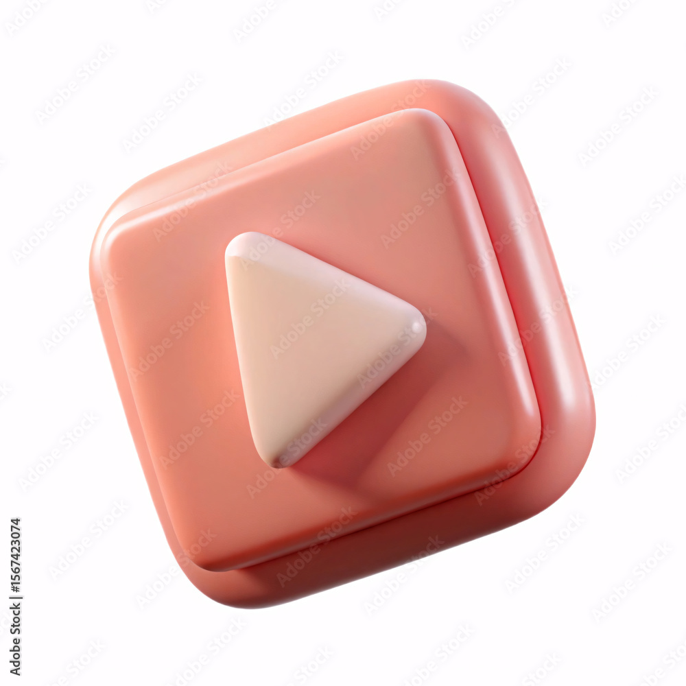 Poster modern 3d play button icon with soft peach and cream colors