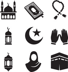 Islamic Culture Mosque, Quran, Crescent Moon, and More Icons