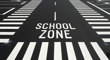 Overhead Perspective Of School Zone Road Markings Ensuring Student Safety