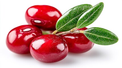 Vibrant Cranberries with Lush Green Leaves