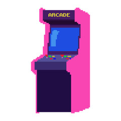 Arcade machine with 8 bit Pixel Art Design.