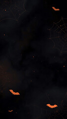 Halloween background with dark cave, bats, spiderwebs, and spooky ambiance. Suitable for Halloween party invitations, social media posts, or website banners.