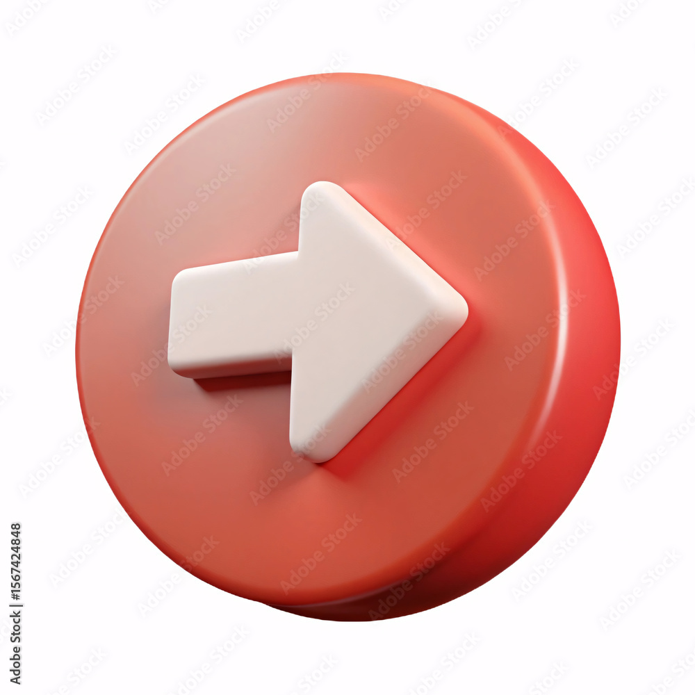 Fototapete 3d rendered red circle icon with a white arrow pointing right