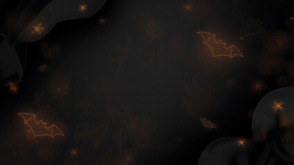 Halloween background with dark cave, bats, spiderwebs, and spooky ambiance. Suitable for Halloween party invitations, social media posts, or website banners.