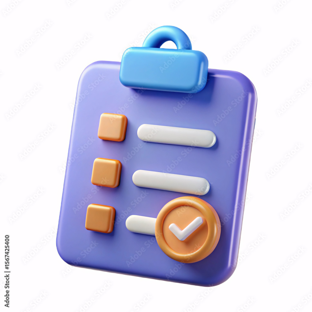 Poster 3d checklist icon with completed task and checkmark