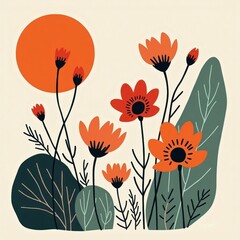 boho branch botanical art of sun and flower