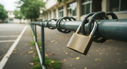 Padlock Securing Metal Fence on City Street Protecting Property Keeping Safe
