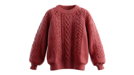 Red Cable Knit Sweater Mockup on Transparent Background