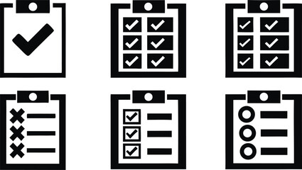 Checklist Icons Set,Task Lists, To-Do Lists, and Clipboard Symbols,Flat vector clipart of a checklist clipboard,document with pencil vector icon set, Todo list icon,Black check mark icons set,icon,Ai