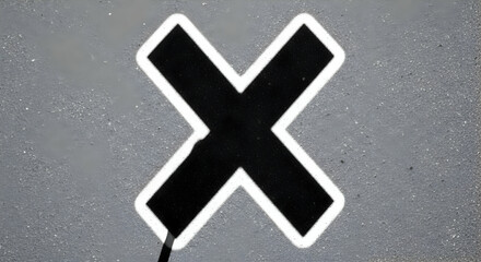 Painted Cross Shape On Asphalt Backdrop Symbolizing Imperfection And Urban Grunge