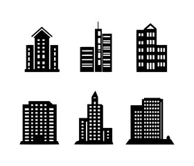 Fototapeta premium black silhouette set of building Icon on white background 