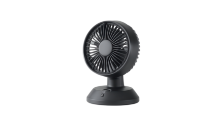 Small Black Desk Fan on Transparent Background