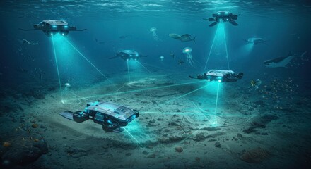 Autonomous underwater vehicles network exploring deep ocean marine environment