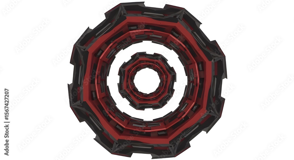 Fototapete an abstract rendering showcases interconnected concentric shapes with a red and black color scheme, 
