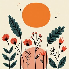 boho branch botanical art of sun and flower