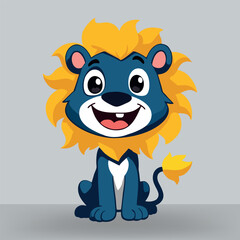 Cute cartoon lion with blue fur and yellow mane smiling