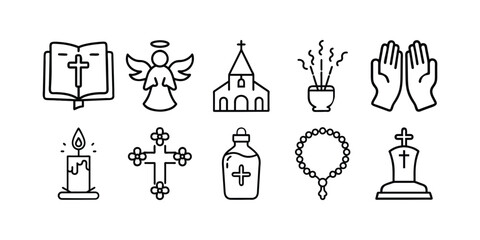 Dia dos Finados Icon Set – Silhouette and Line Art Vector Collection