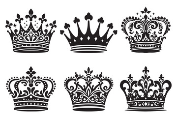 Six Ornate Black Crowns Regal Design Collection