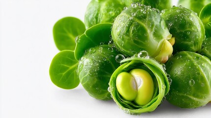 Fresh Juicy Brussels Sprouts with Water Droplets