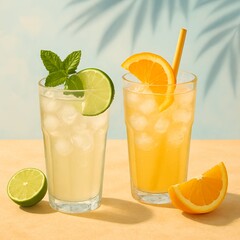 Fototapeta premium Summer drinks, Summer Citrus Mocktails with Mint and Orange Garnish.