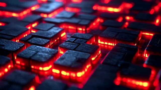 Glowing red grid of mysterious blocks