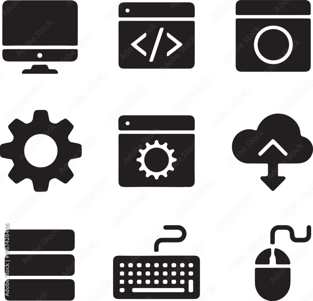 Poster web icons set for modern interfaces with diverse design elements
