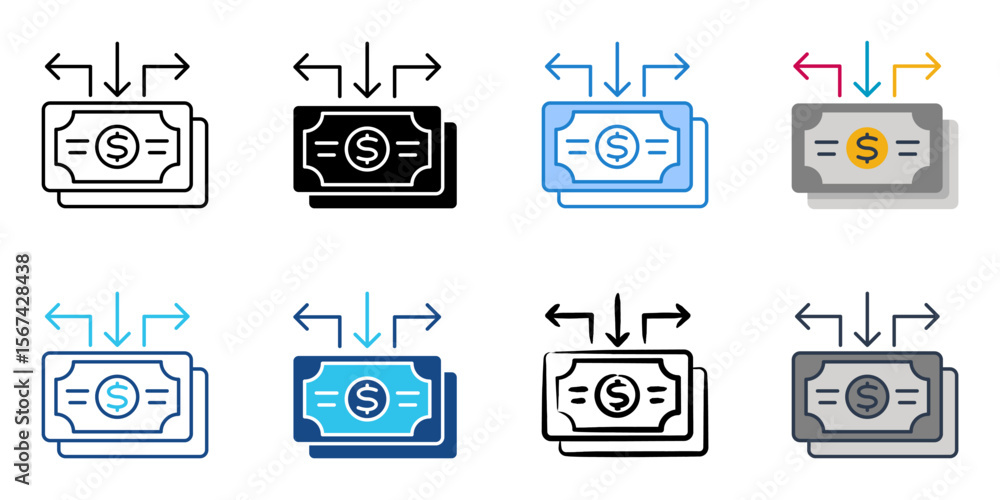 Poster cash flow statement icon set multiple style collection
