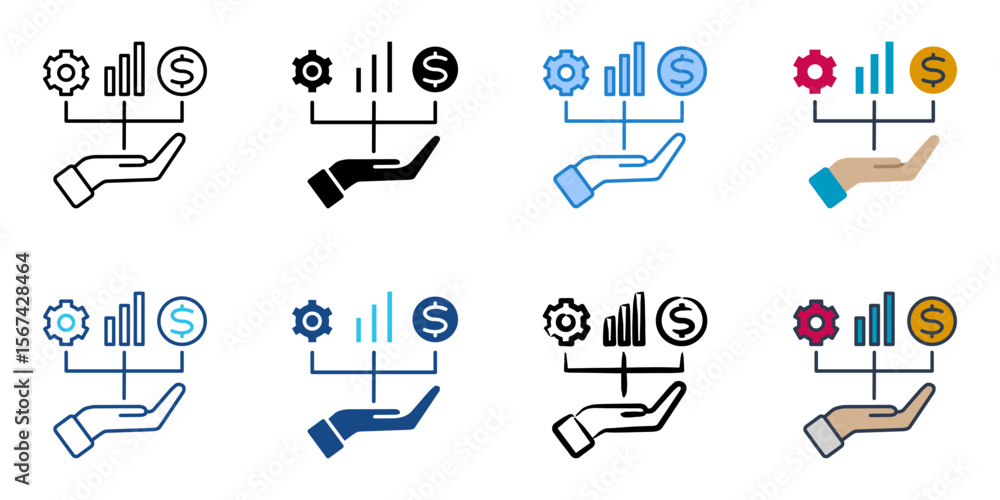 Poster business management icon set multiple style collection